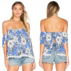 Lovers + Friends Blue & White Floral Off the Shoulder Top